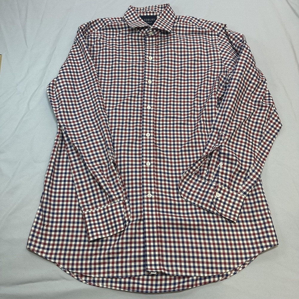 Ledbury Shirt Mens 17 Red Blue Gingham Dress Business Classic Cotton Casual
